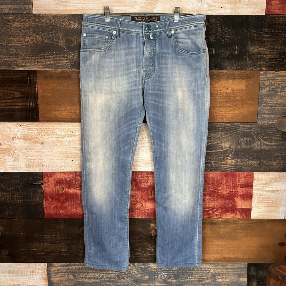 Jacob Cohen Jeans Slim Stretch Blue Denim Style 622 Handmade In Italy 33 By 28.5